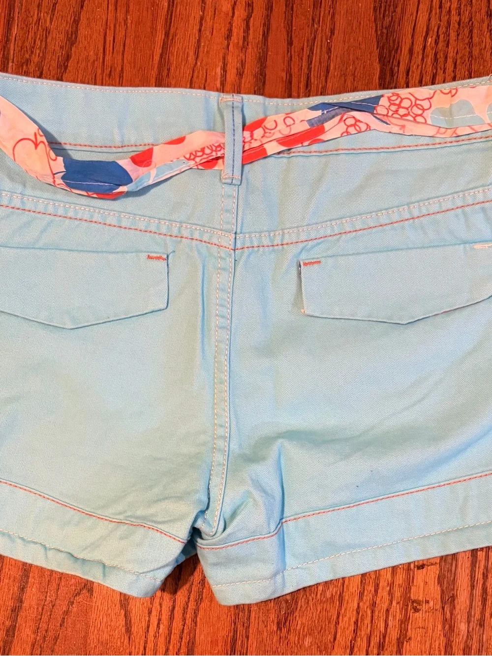 Faded Glory Teal, Cream & Tan Women's Casual Shorts Trio with Floral Tie Belts
